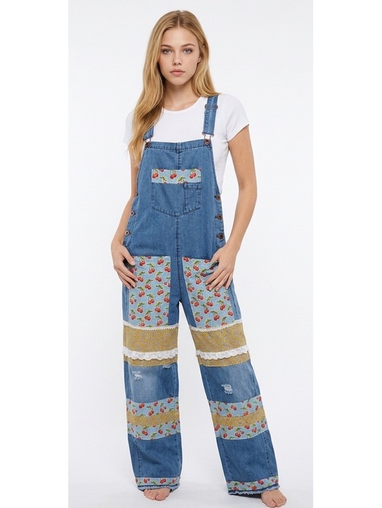 Other - cherry patchwork women’s coveralls